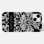 レースかわいらしダマスク模様（白黒） Case-Mate iPhoneケース (裏面 (横))