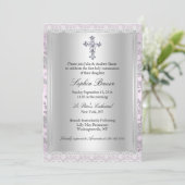 レースかわいらしピンクファースト聖餐式 招待状 (スタンド正面)