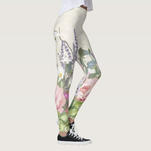 レースかわいらし絵を描フローラピンク牡丹ワイルドフラワー レギンス (右)