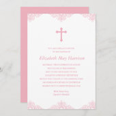 レースかわいらし |ピンクガールズバプテスマ/《キリスト教》洗礼式や命名式 招待状 (正面/裏面)