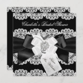 レースかわいらし&ボウ白黒ブライダルシャワー招待状 招待状 (正面/裏面)