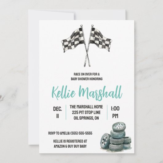 レースでレースをテーマにした赤ちゃんシャワー 招待状 (正面)