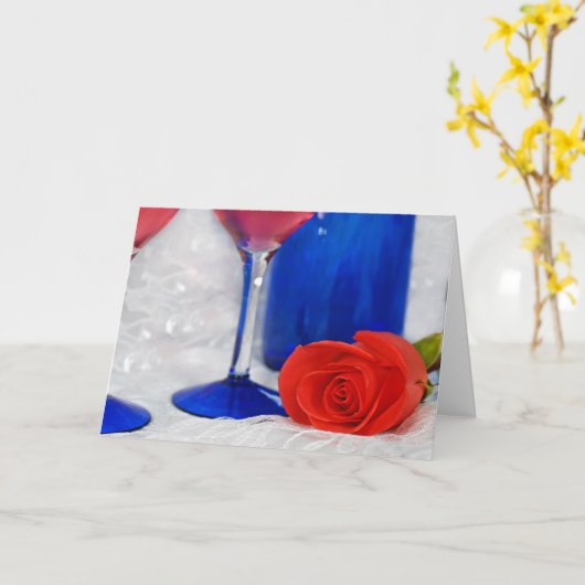 レースで赤いバラ カード (黄色い花)