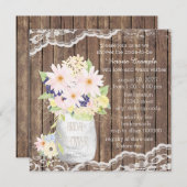 レースとウッドウォーターカラーフラワージャーブライダルシャワー 招待状 (正面/裏面)