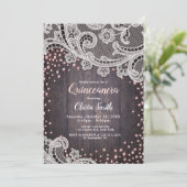 レースとウッド赤面グリッターラスティックキンセアニェラ 招待状 (スタンド正面)