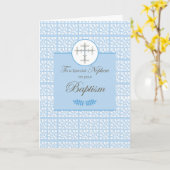 レースとクロスで青い甥の洗礼 カード (黄色い花)