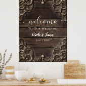 レースとダークウッドのラスティックビンテージウェスタンウェディングポ ポスター (キッチン)