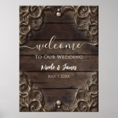 レースとダークウッドのラスティックビンテージウェスタンウェディングポ ポスター (正面)