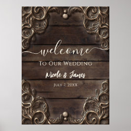 レースとダークウッドのラスティックビンテージウェスタンウェディングポ ポスター