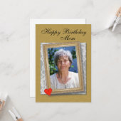 レースとハートの母の誕生日の額入り写真 カード (正面/裏面インサイチュ)