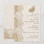 レースとハートの麻の結婚式リハーサルディナー 招待状 (正面/裏面)