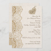 レースとハートをバーラップのリハ結婚ーサルディナーに 招待状 (正面/裏面)