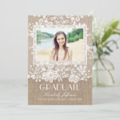 レースとバーラップのエレガント写真卒業パーティー 招待状 (スタンド正面)