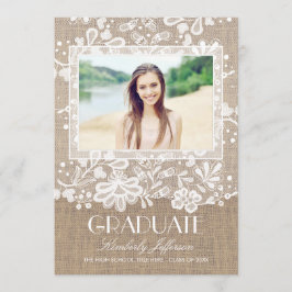 レースとバーラップのエレガント写真卒業パーティー 招待状
