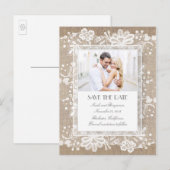 レースとバーラップのヴィンテージ写真の日付を保存 案内ポストカード (正面/裏面)