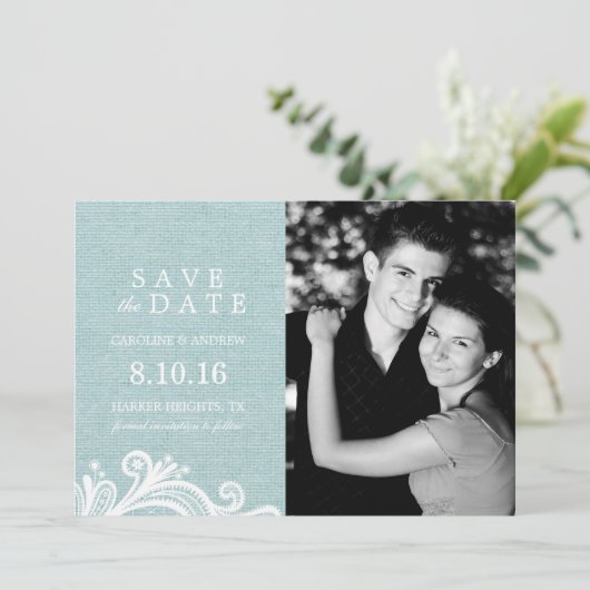 レースとバーラップの写真デートを保存 セーブザデート (スタンド正面)