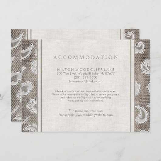 レースとバーラップの国の結婚式施設 エンクロージャーカード (正面/裏面)