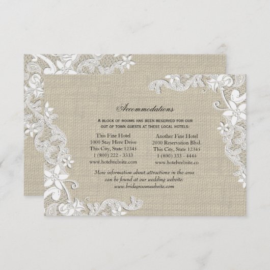 レースとバーラップの方向の挿入 エンクロージャーカード (正面/裏面)