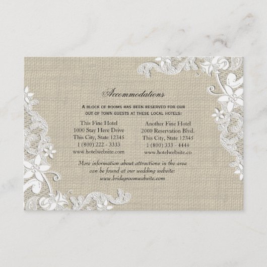 レースとバーラップの方向の挿入 エンクロージャーカード (正面)