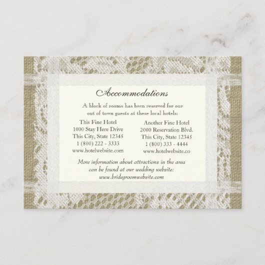 レースとバーラップの検索方向インサート エンクロージャーカード (正面)