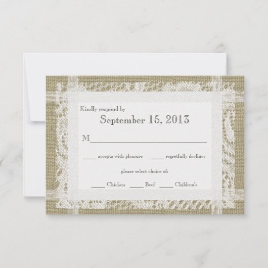 レースとバーラップの返信カード 出欠カード (正面)