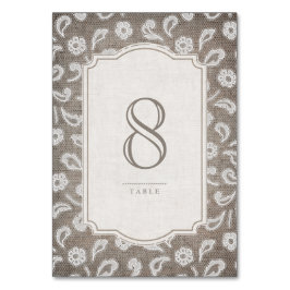 レースとバーラップ素朴な田舎の結婚式のテーブルカード テーブルナンバー