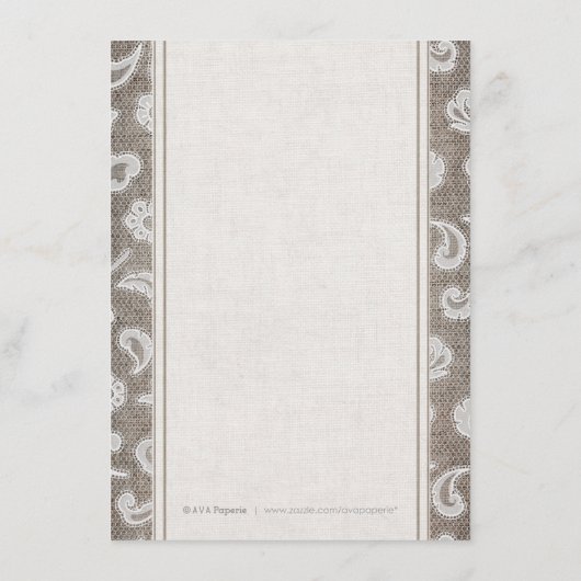 レースとバーラップ素朴な田舎の結婚式の詳細カード エンクロージャーカード (裏面)