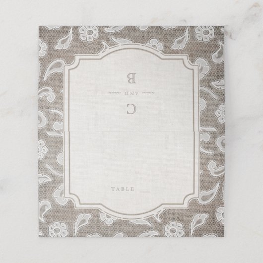レースとバーラップ素朴な田舎の結婚式座席表 プレイスカード (外部開封)