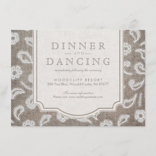 レースとバーラップ素朴な田舎の結婚式披露宴 エンクロージャーカード (正面)