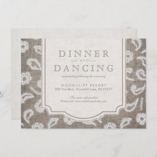 レースとバーラップ素朴な田舎の結婚式披露宴 エンクロージャーカード (正面/裏面)