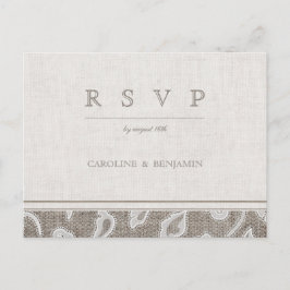 レースとバーラップ素朴な田舎の結婚式RSVP インビテーションポストカード