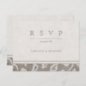 レースとバーラップ素朴な田舎の結婚式RSVP インビテーションポストカード (正面/裏面)