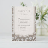 レースとバーラップ素朴な田舎の結婚式RSVP 出欠カード (スタンド正面)