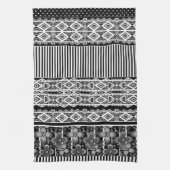 レースとパッチワークの白黒パターン キッチンタオル (縦)