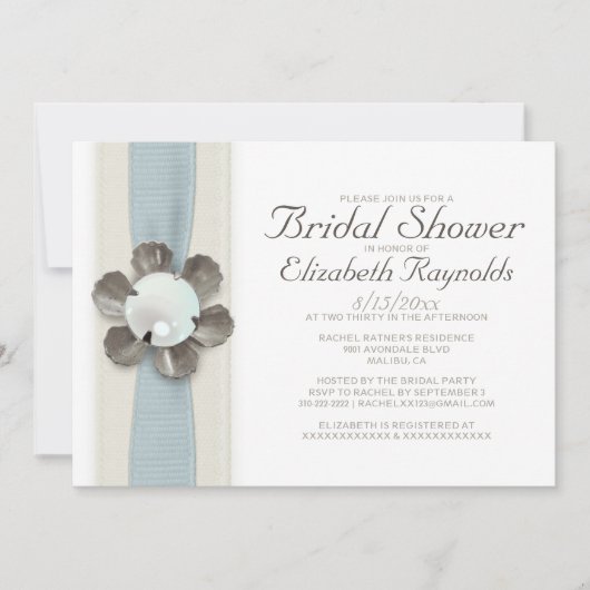 レースとパールブライダルシャワー招待状 招待状 (正面)