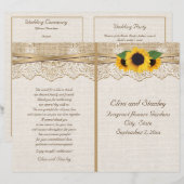 レースとヒマワリのバーラップフローラウェディングプログラム (正面/裏面)