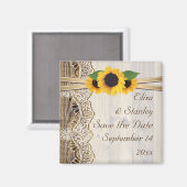 レースとヒマワリの木の結婚式の日付を保存 マグネット (正面/裏面)