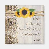 レースとヒマワリの木の結婚式の日付を保存 マグネット (正面)