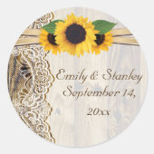 レースとヒマワリの木の結婚式の日付を保存 ラウンドシール (正面)