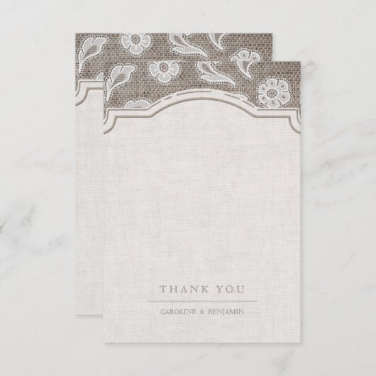 レースとラップの素朴な田舎のウェディング感謝していユーザー サンキューカード (正面/裏面)