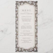 レースとラップの素朴な田舎の結婚式メニュー