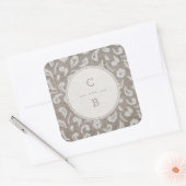 レースとラップ素朴な田舎の結婚式のモノグラム スクエアシール (封筒)