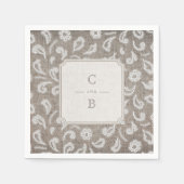 レースとラップ素朴な田舎の結婚式のモノグラム スタンダードカクテルナプキン (正面)