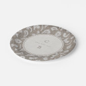 レースとラップ素朴な田舎の結婚式のモノグラム ペーパープレート (アングル)