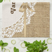 レースとリネンのナチュラルバーラップで白いドリー キッチンタオル (折り畳み)