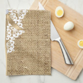レースとリネンのナチュラルバーラップで白いドリー キッチンタオル (四つ折り)