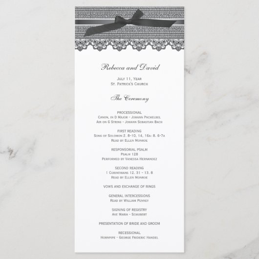 レースとリボンの結婚式のプログラム プログラム (正面)