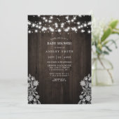 レースと木のストリングライトのラスティックベイビーシャワー 招待状 (スタンド正面)