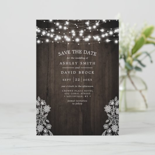 レースと木製のストリングラ素朴イトは日付を保存 セーブザデート (スタンド正面)