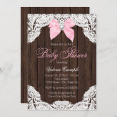 レースと木製の赤ちゃんシャワー 招待状 (正面/裏面)